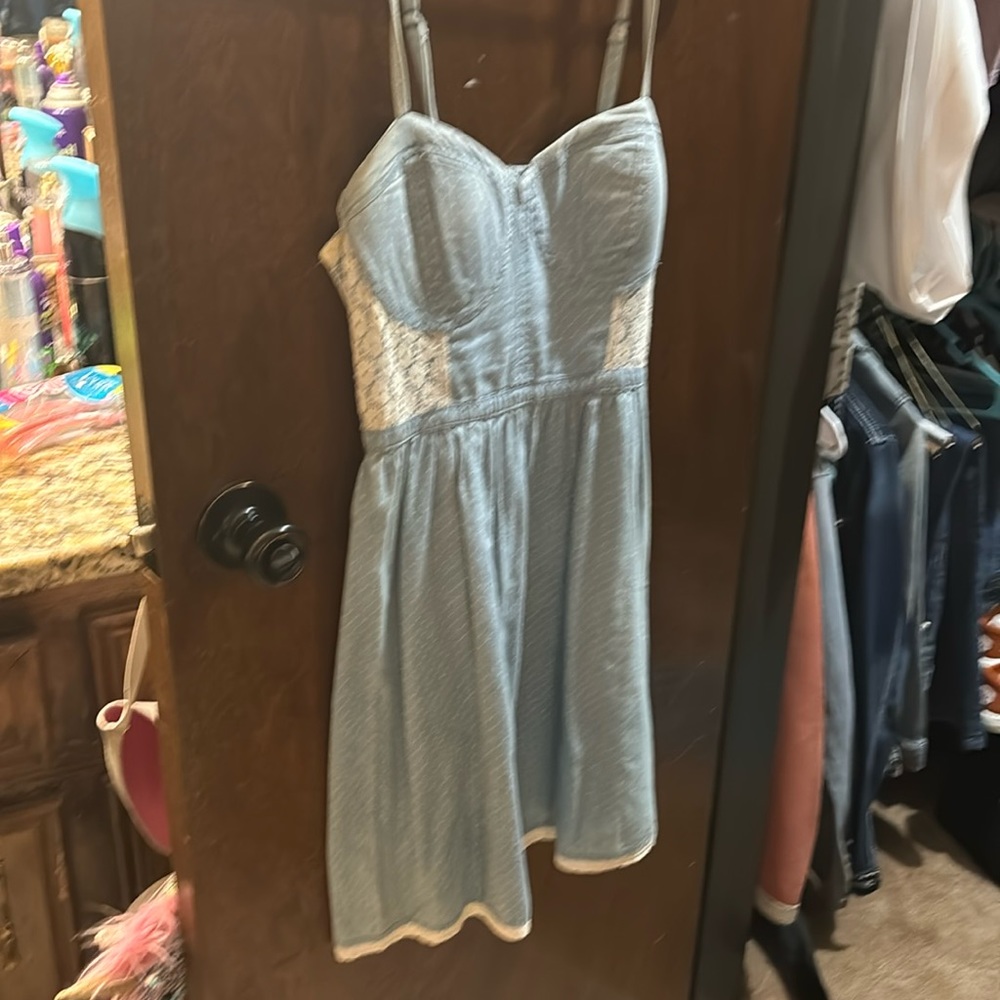 Candies blue lace polka dot dress